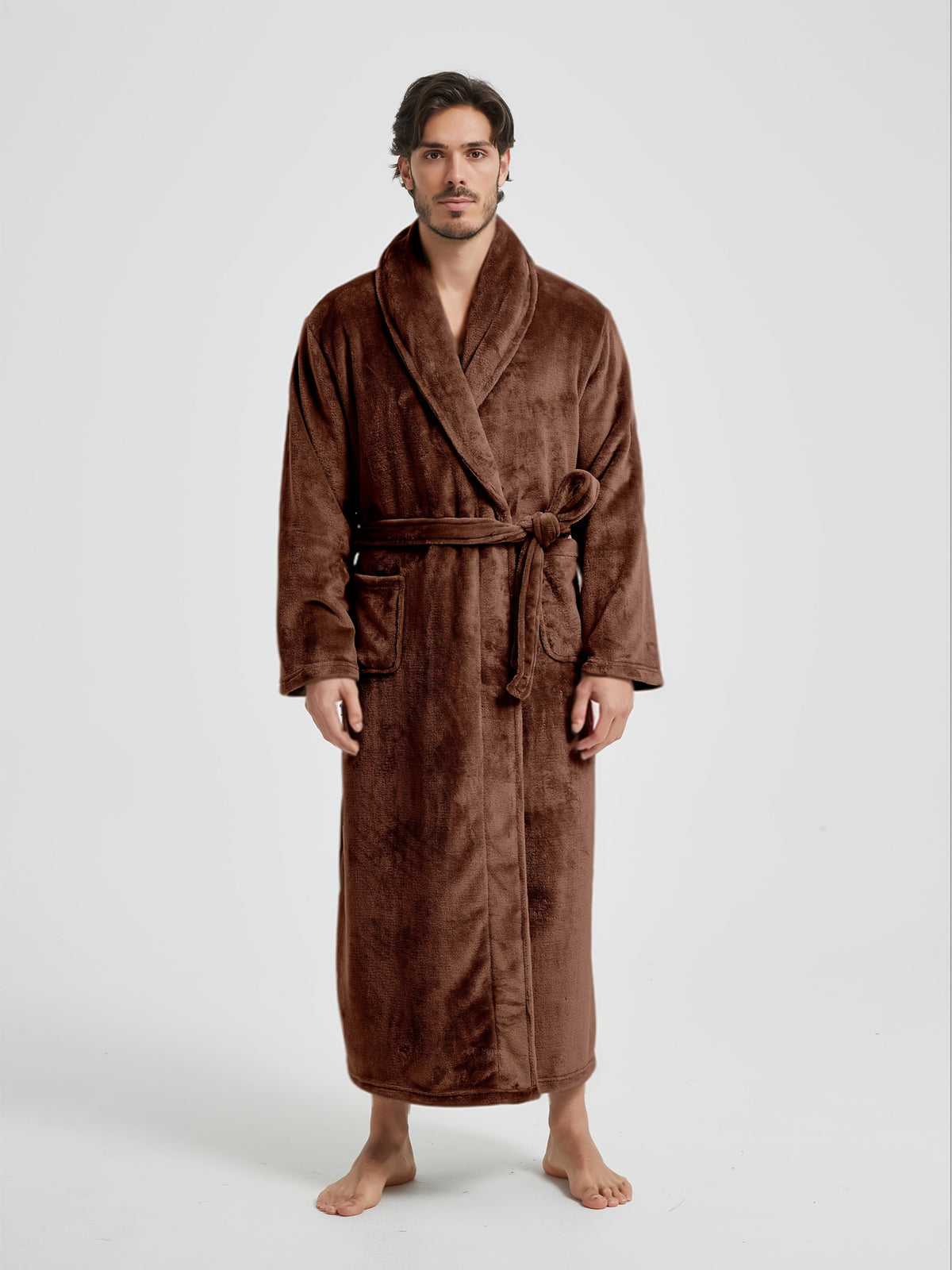 Men's long shawl collar towelling bathrobe