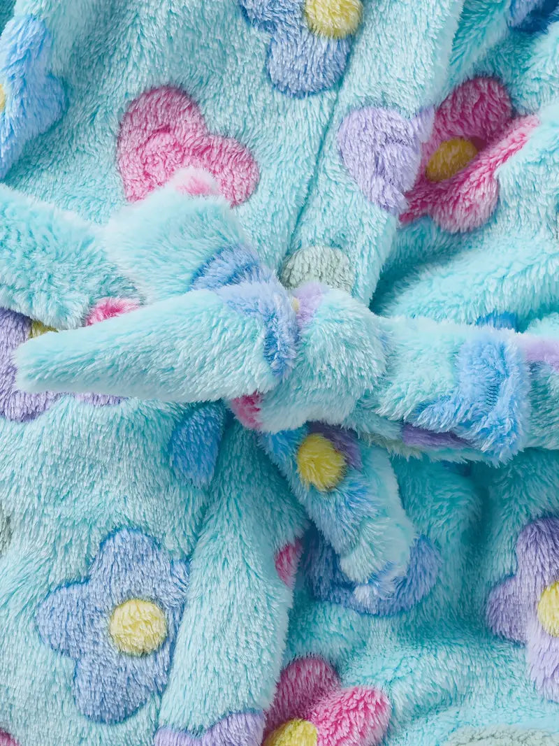 Girls' floral hooded towelling bathrobe