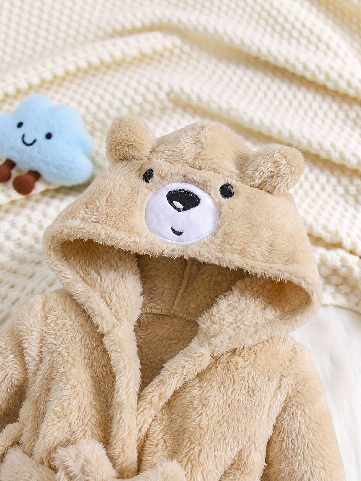 Baby white hooded fluffy fleece dressing gown