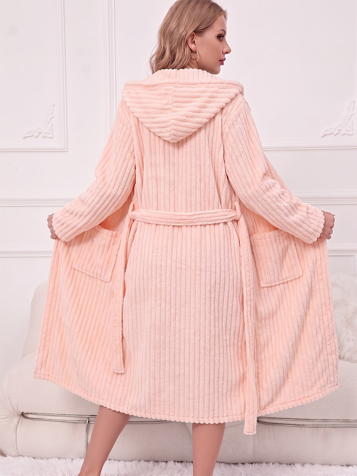 Women's ribbed coral fleece bathrobe