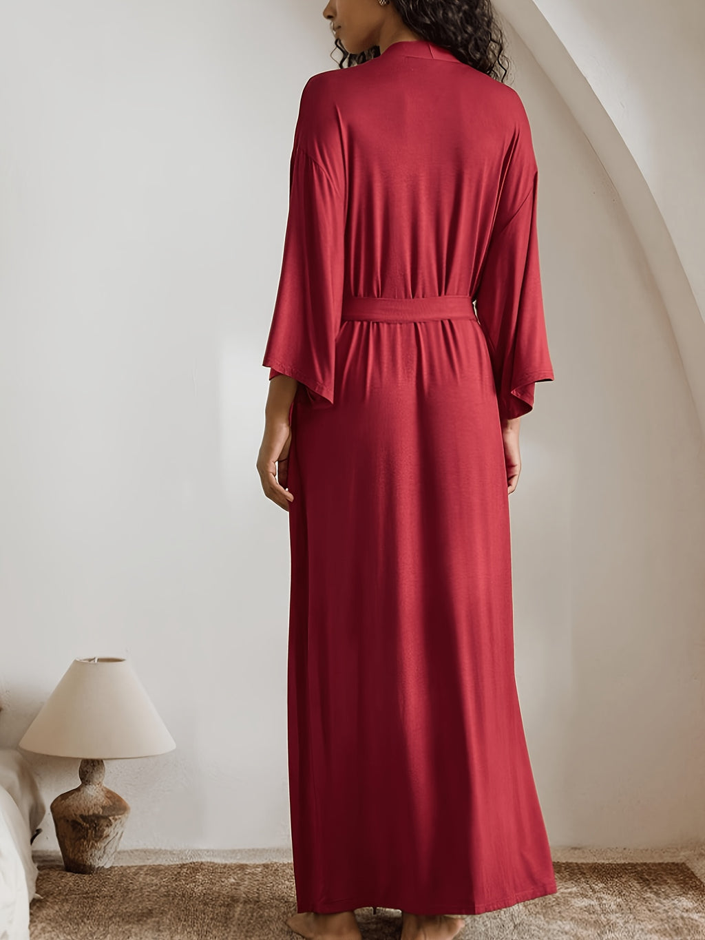 Women's red long satin dressing gown