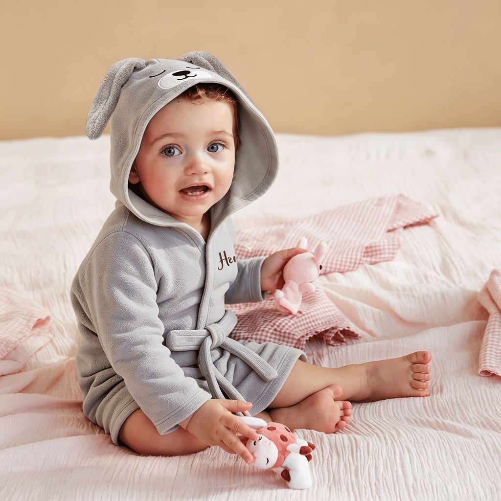 Baby red hooded fluffy fleece dressing gown