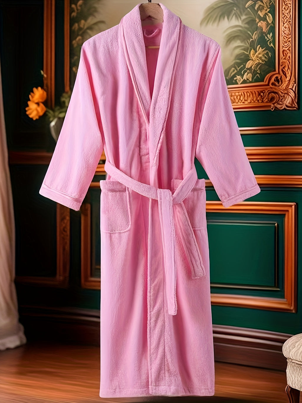 Unisex blue terry towelling bathrobe