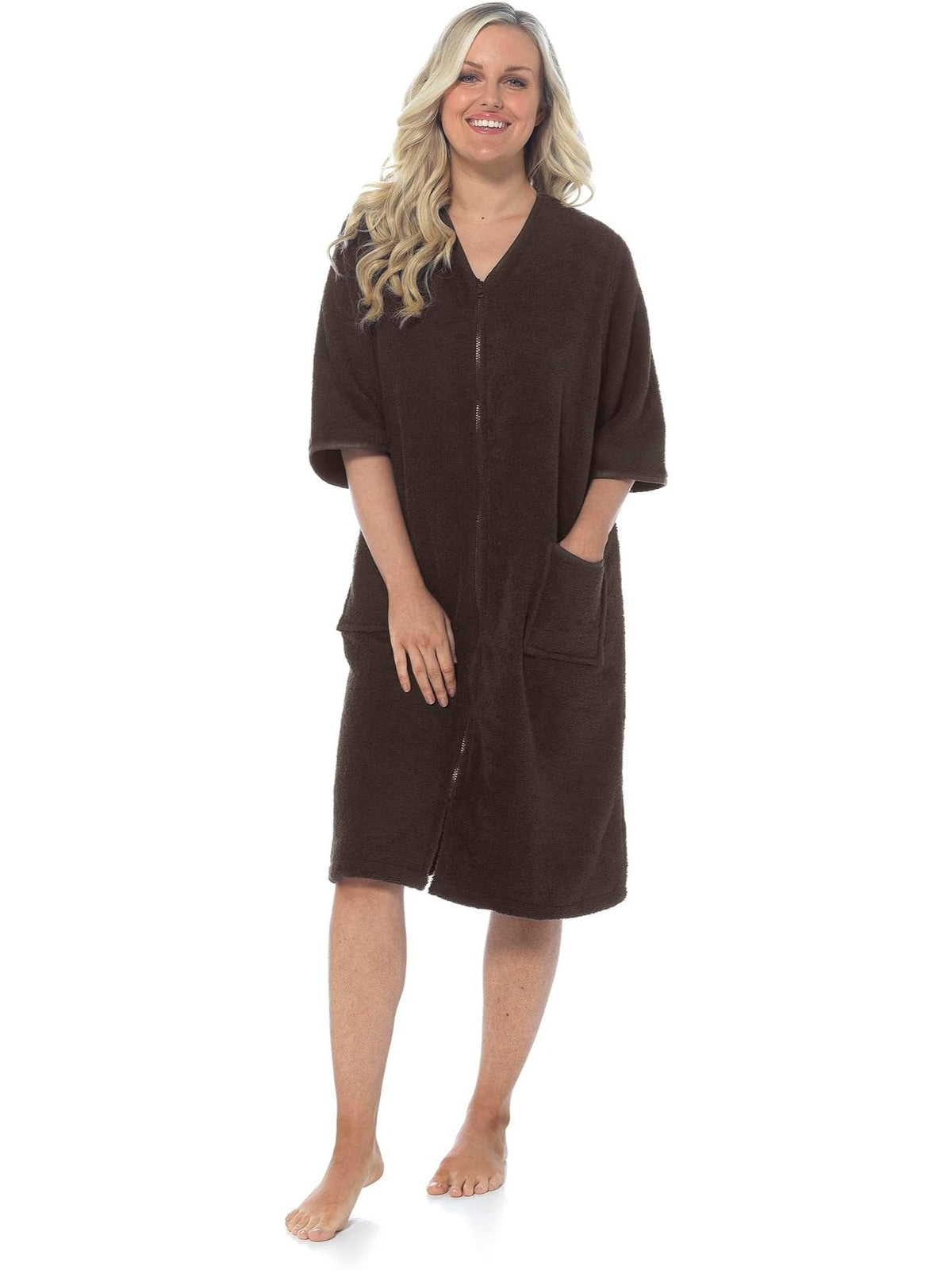 Women's zip-up towelling wrap dressing gown