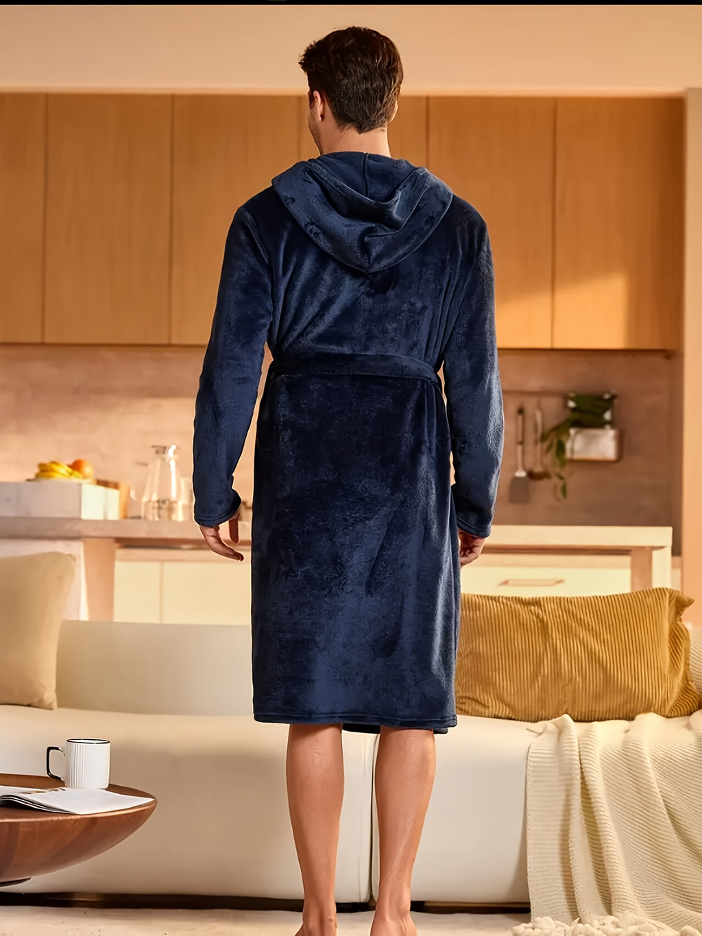 Women's hooded flannel bathrobe