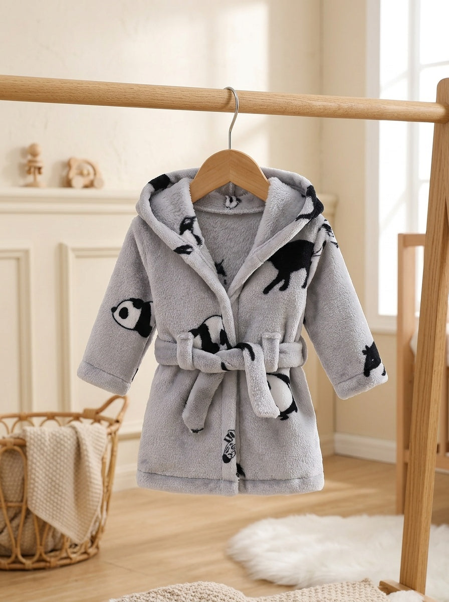 Newborn grey hooded fleece bathrobe