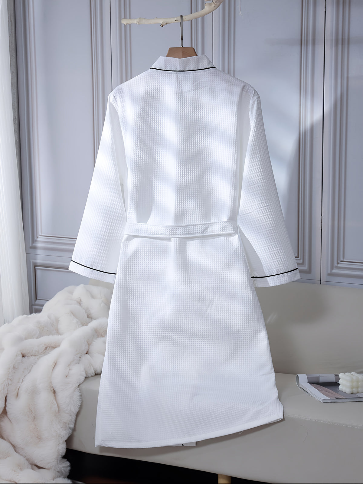 Unisex white bathrobe spa style