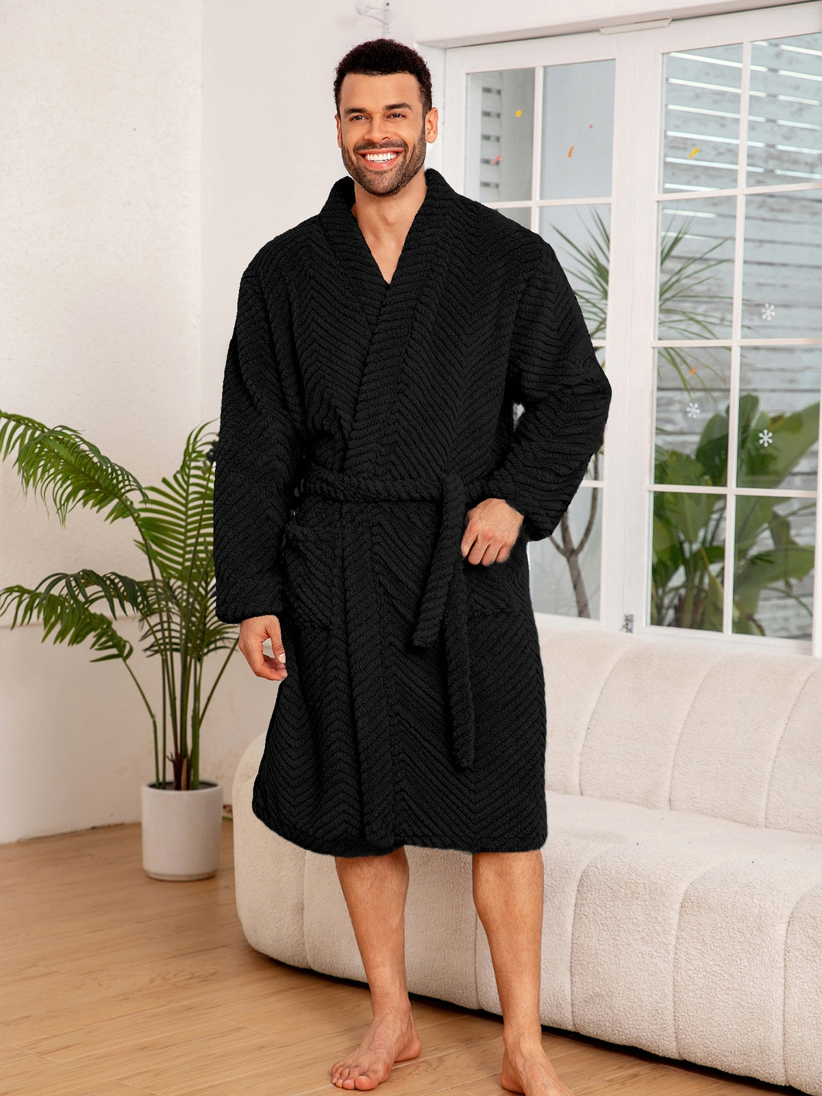Men's long fleece bathrobe