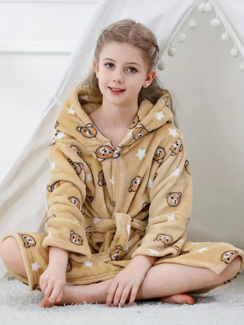 Girls' bear and star bathrobe