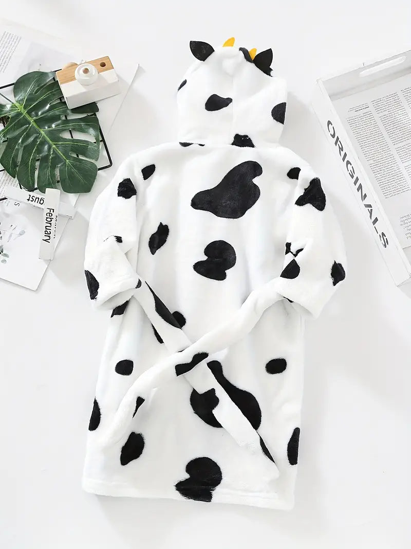 Kids' cow print fleece bathrobe Image