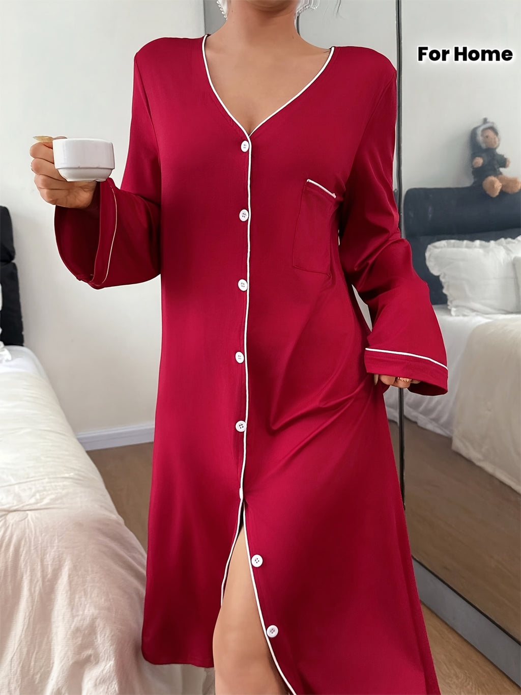 Women's burgundy button-up nightdress