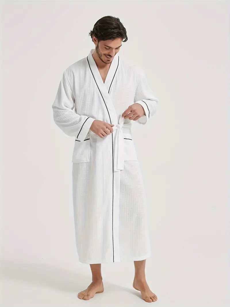 Men's long waffle bathrobe