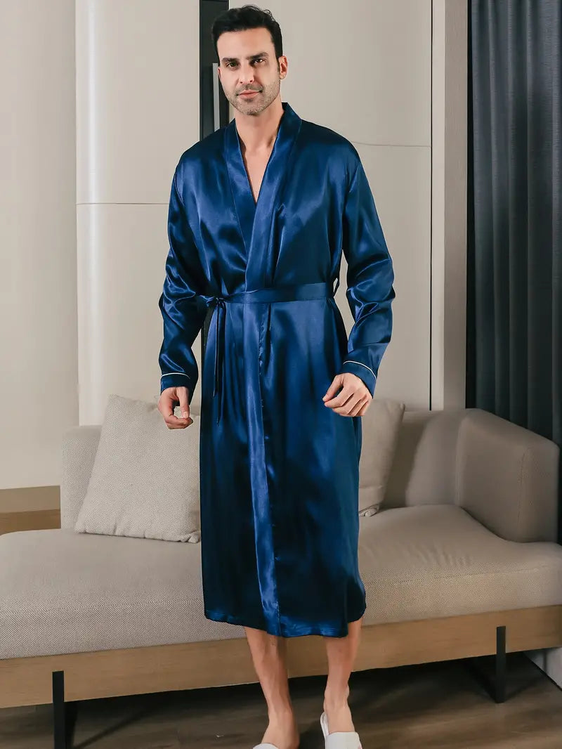 Peignoir de Luxe à Manches Longues — coloris bleu marine
