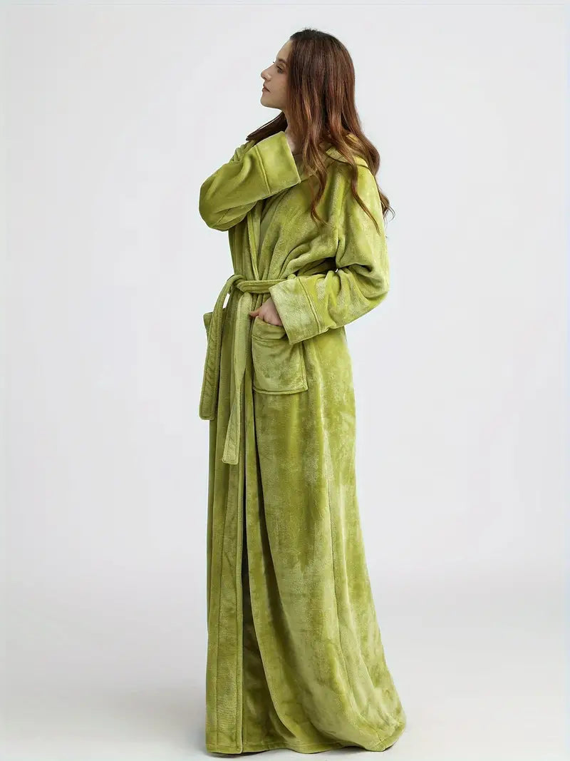 Women's long thick hooded towelling bathrobe