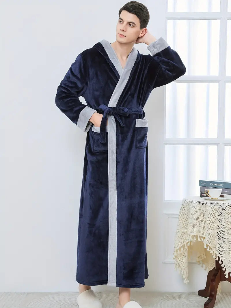 Men's long hooded towelling bathrobe, petite