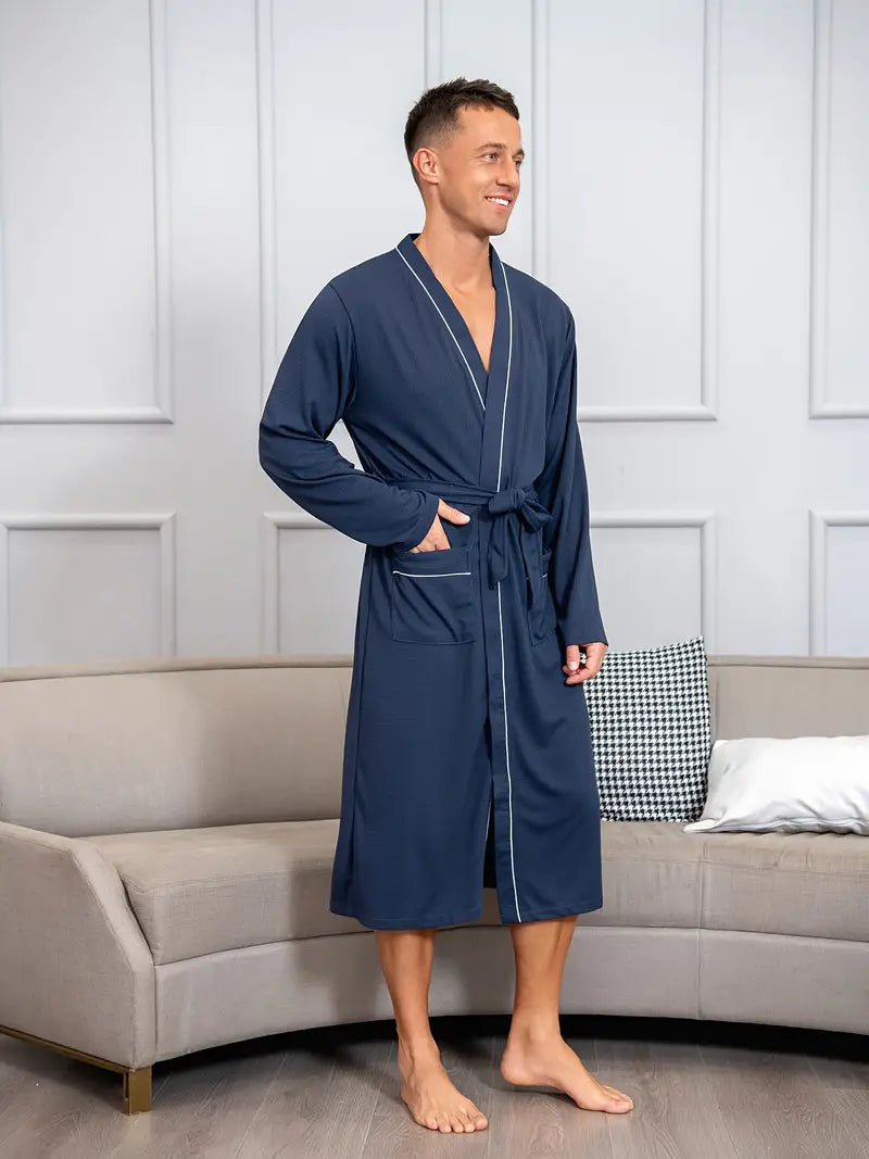 Men's long bathrobe with pockets, plus size
