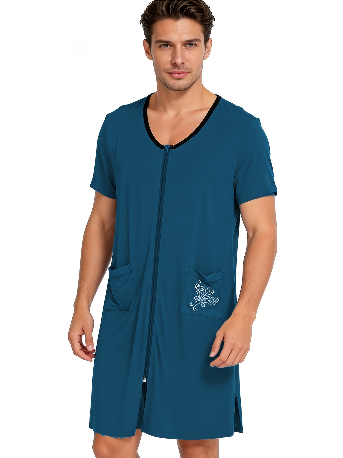 Men's zip front short sleeve lounge robe