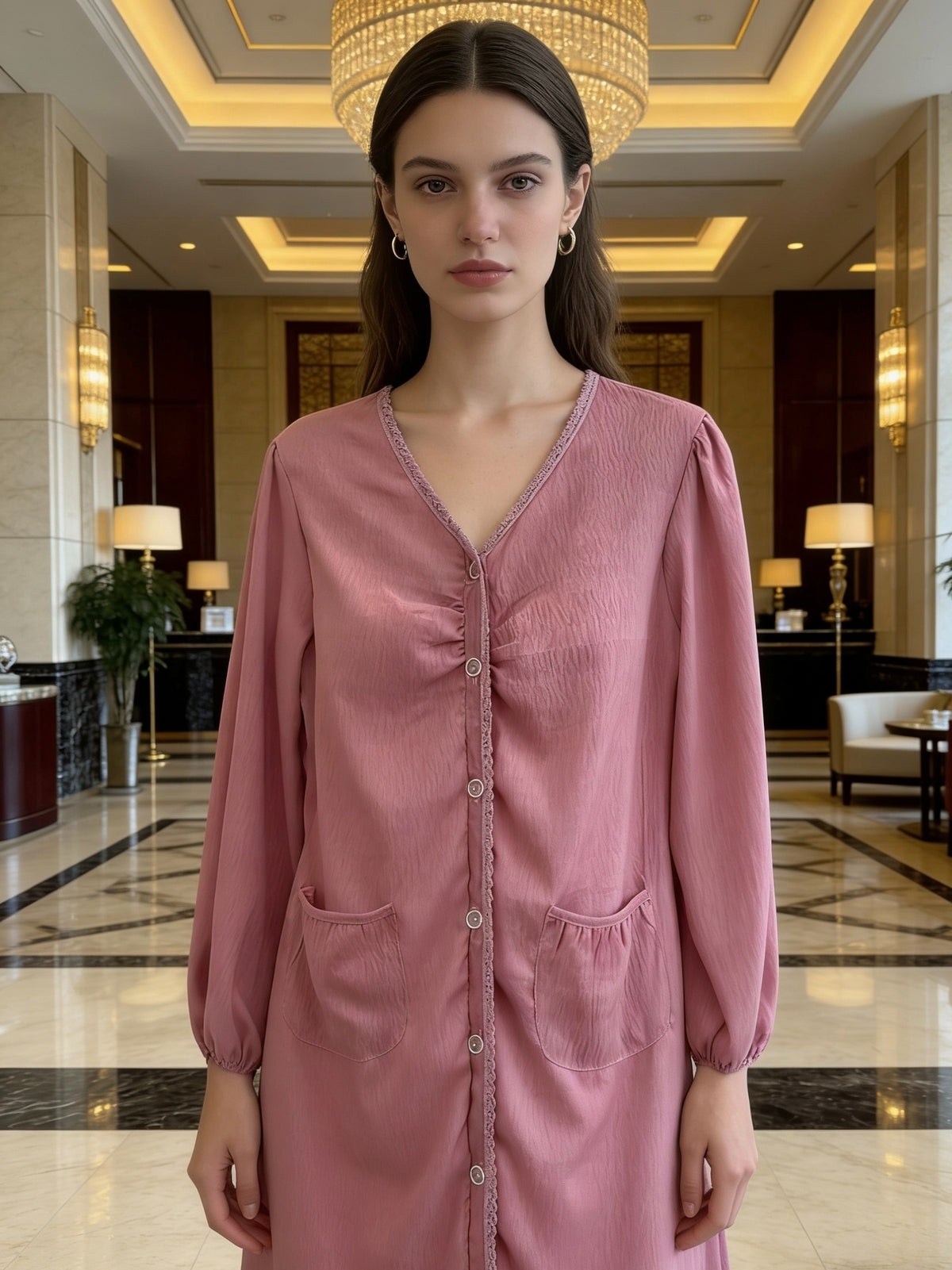 Women's pink button-up nightdress
