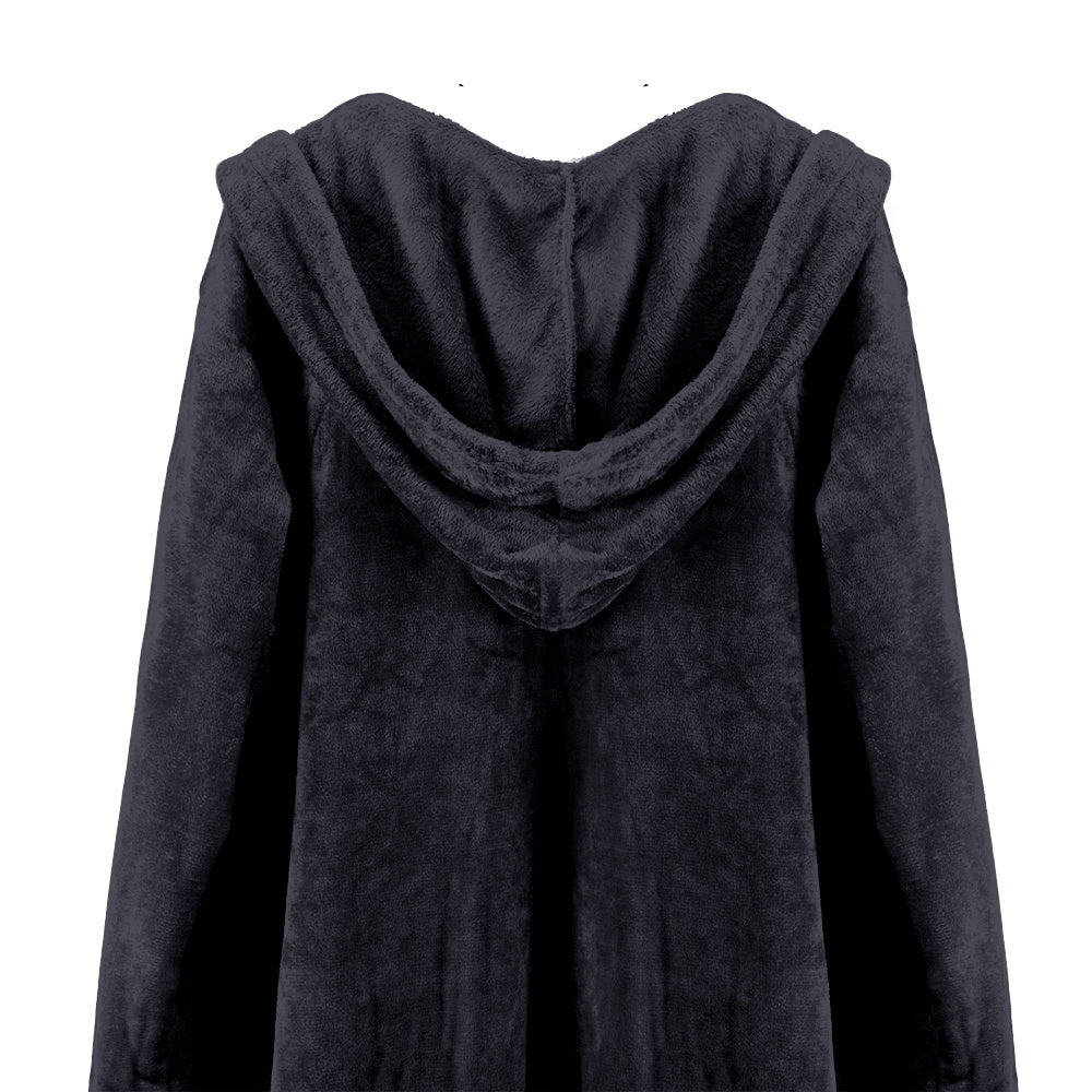 Unisex black hooded bathrobe