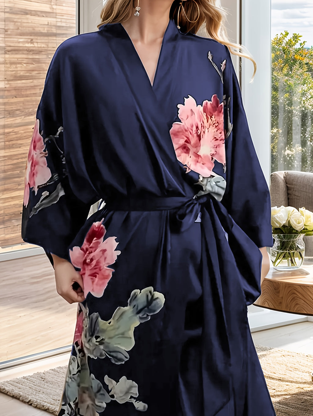 Women's plus size floral satin robe