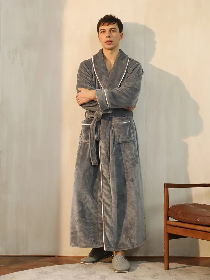 Men's long thick towelling bathrobe