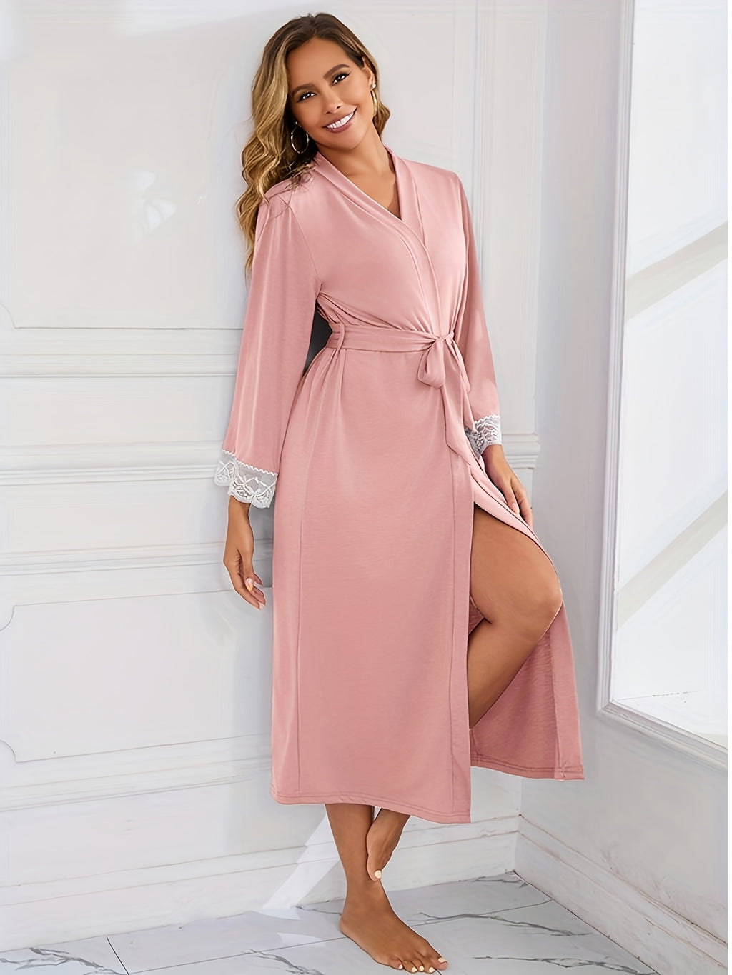 Women's burgundy long dressing gown