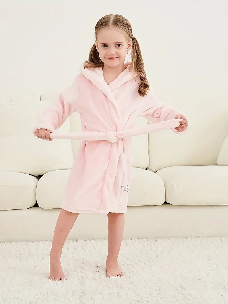 Peignoir de Bain Enfant Polaire avec Capuche — coloris rose