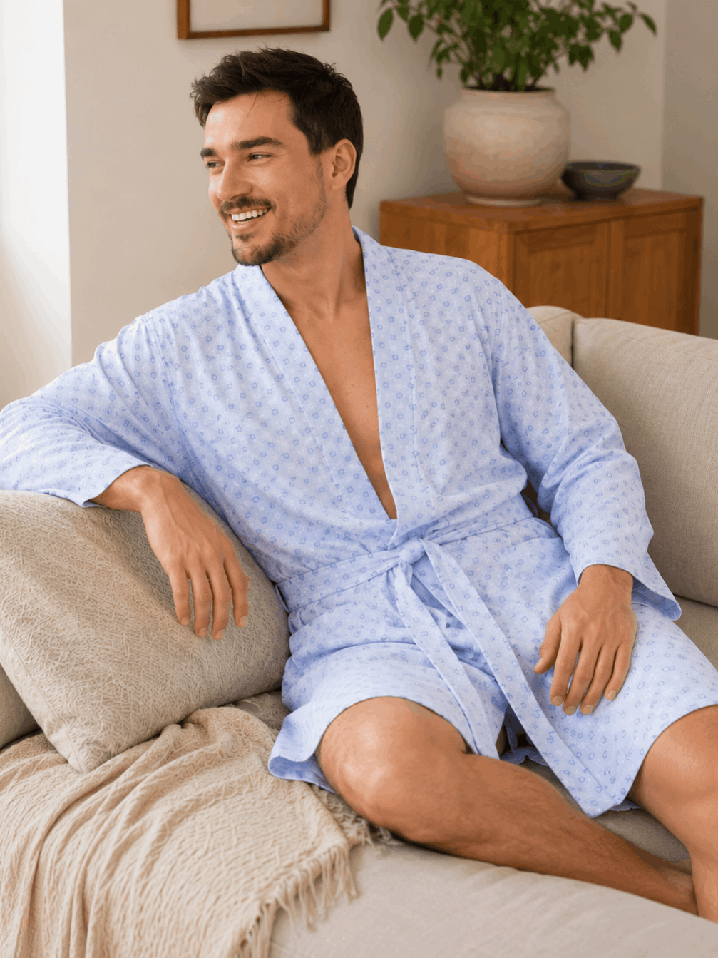 Men's long cotton bathrobe