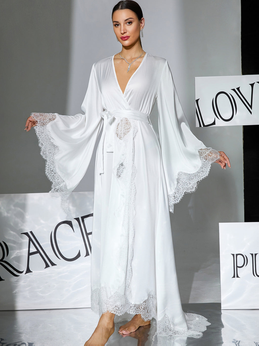 Long satin bathrobe