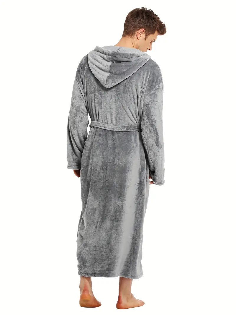 Men's comfortable hooded fleece bathrobe