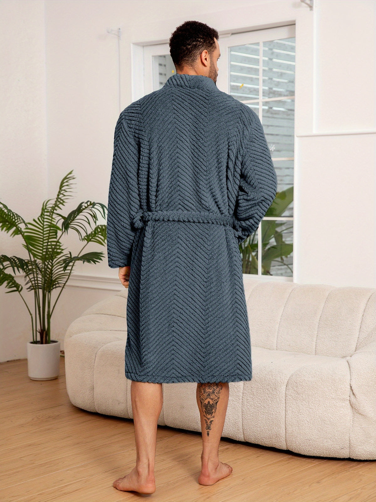 Men's long fleece bathrobe