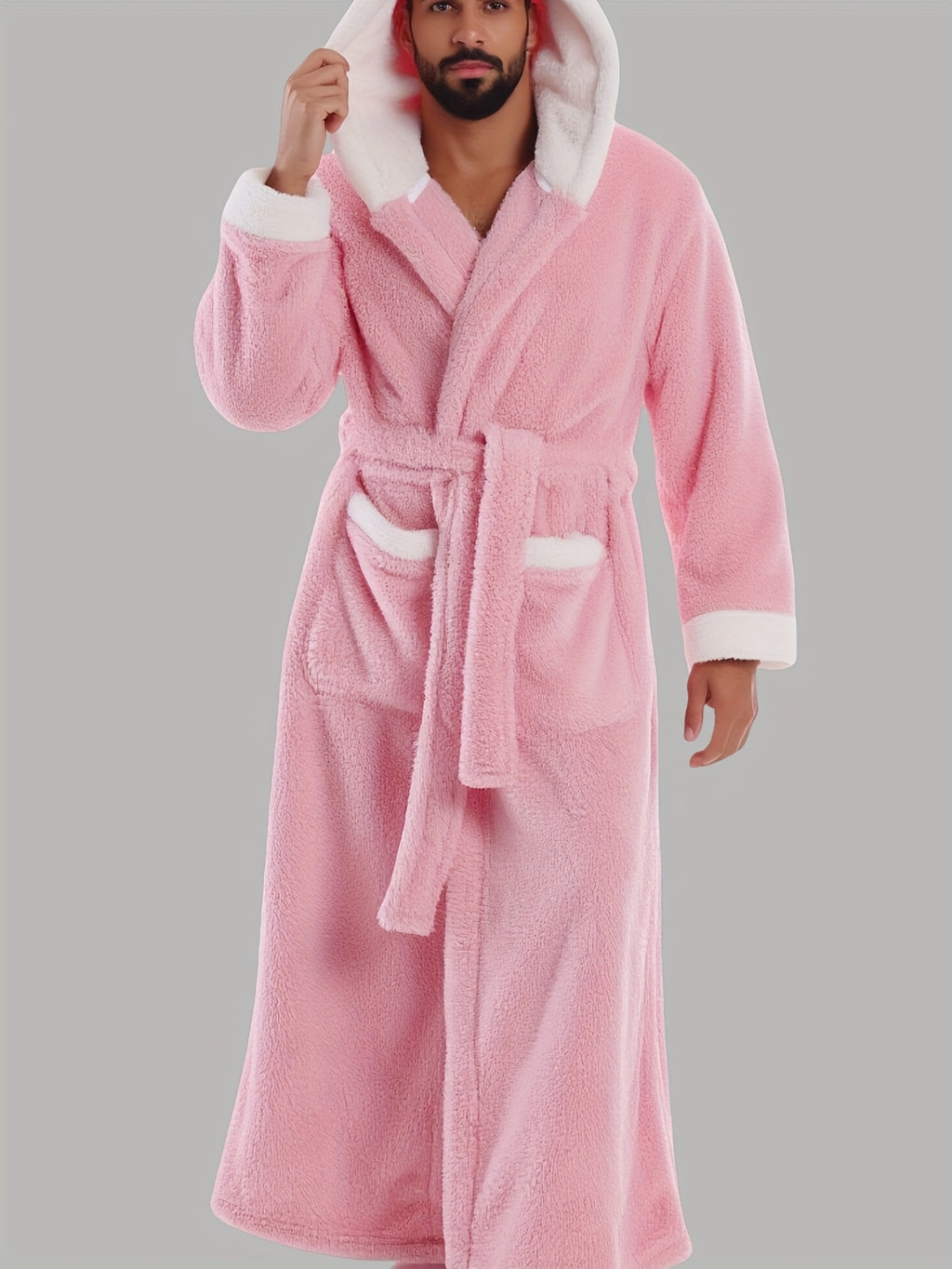 Unisex long hooded bathrobe