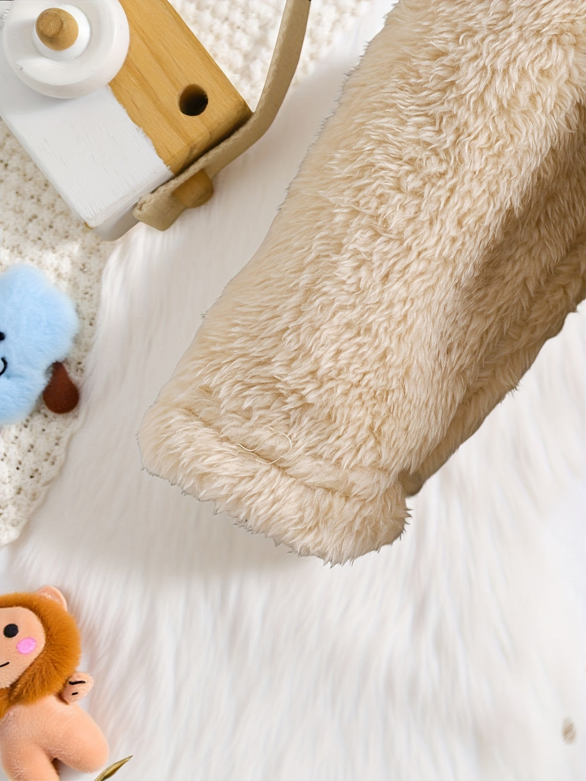 Baby white hooded fluffy fleece dressing gown