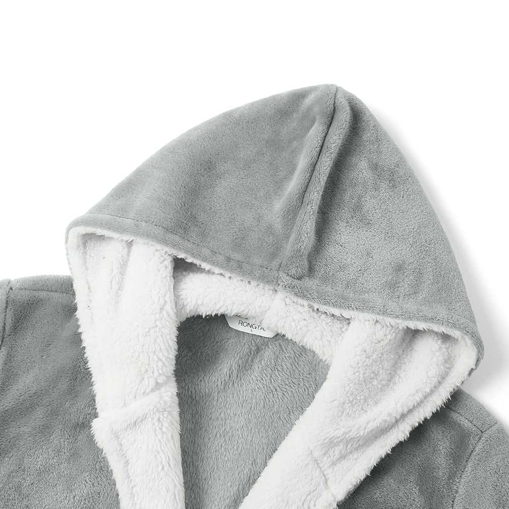 Unisex hooded flannel bathrobe