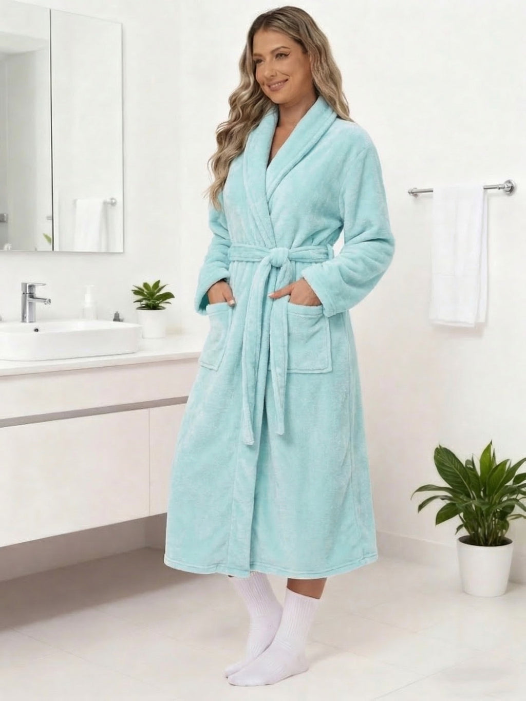 Women's blue fleece dressing gown