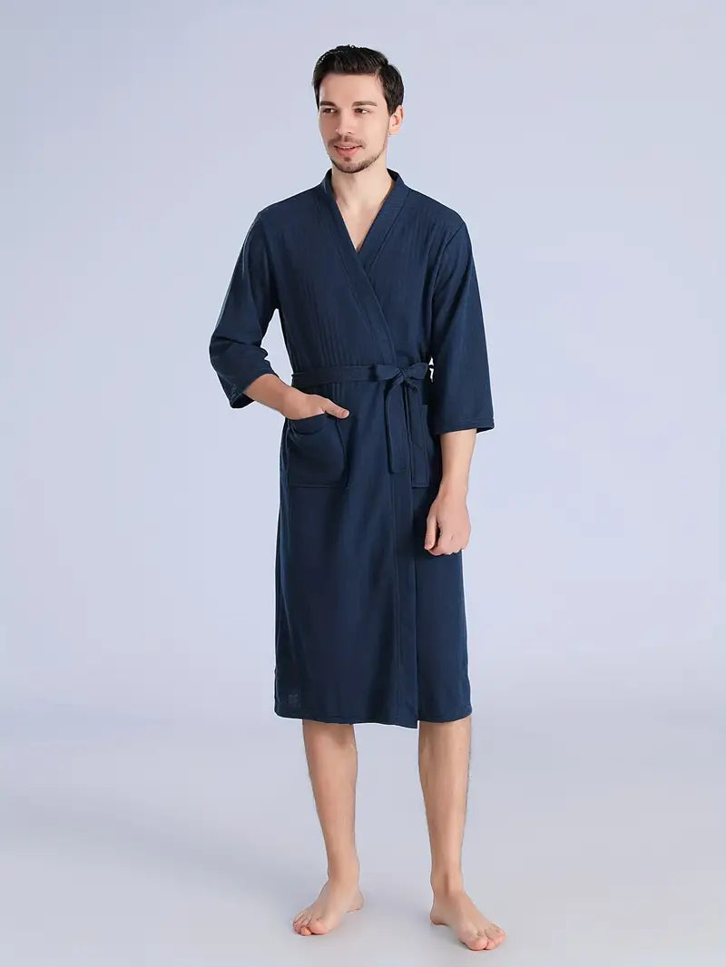 Men's short waffle bathrobe