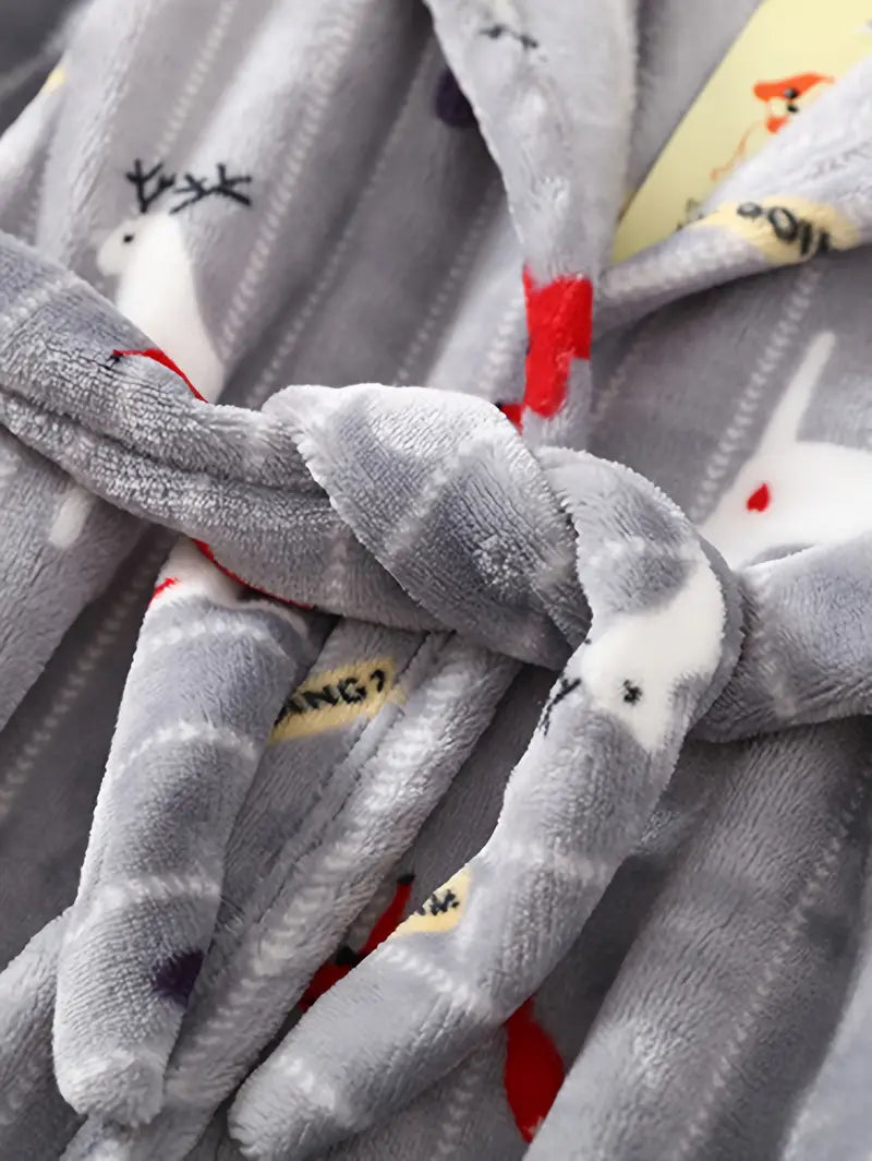Kids' grey animal print towelling bathrobe