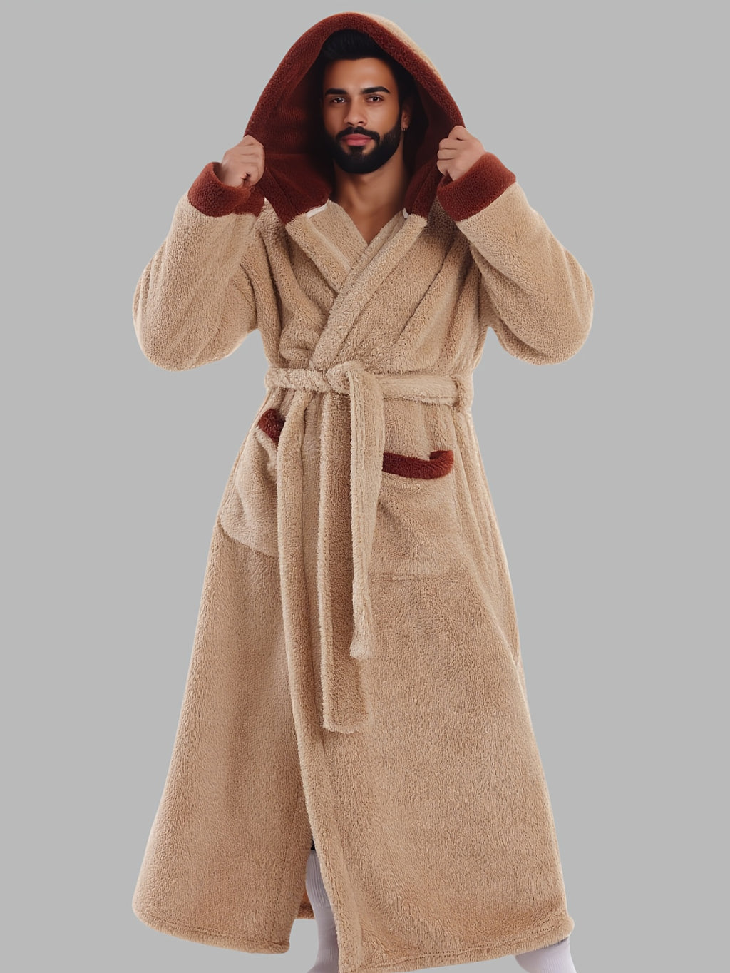 Unisex long hooded bathrobe