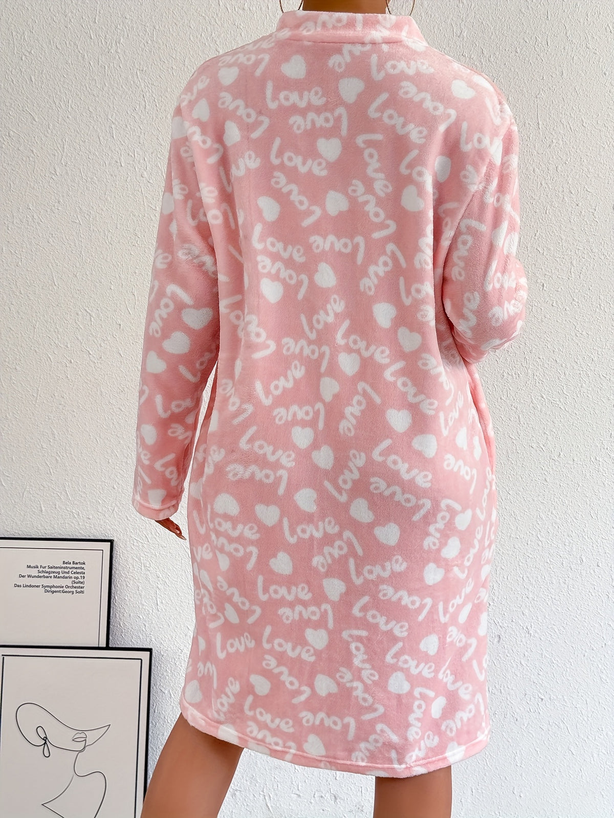 Women's pink flannel zip-up dressing gown
