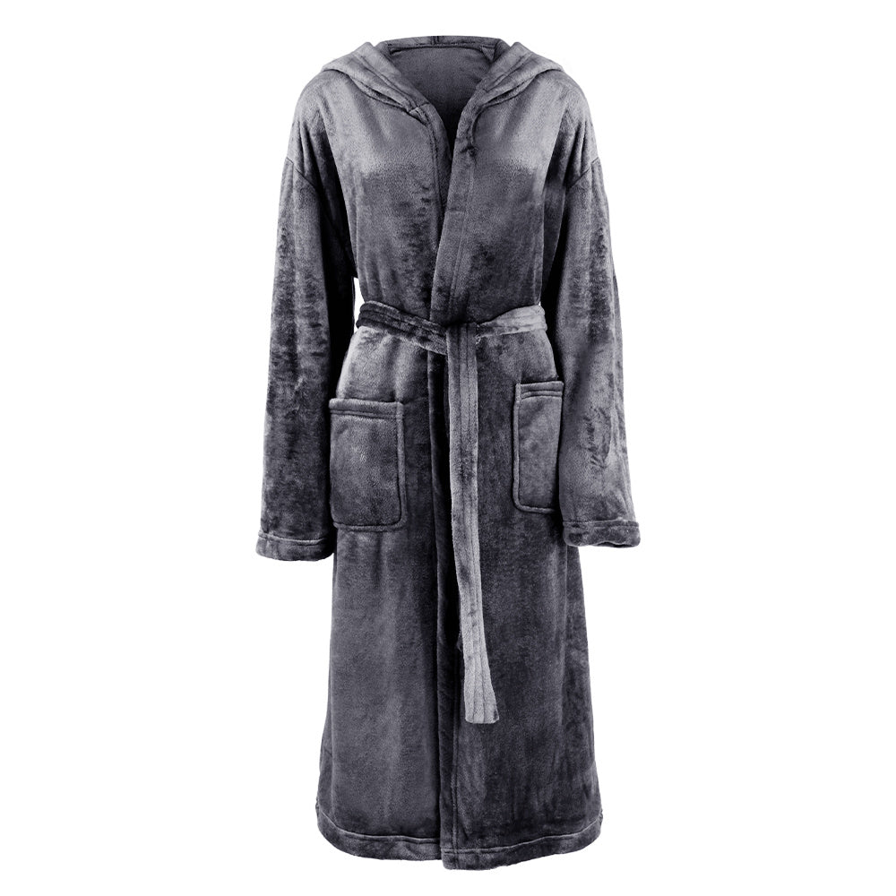 Unisex hooded fuzzy fleece bathrobe