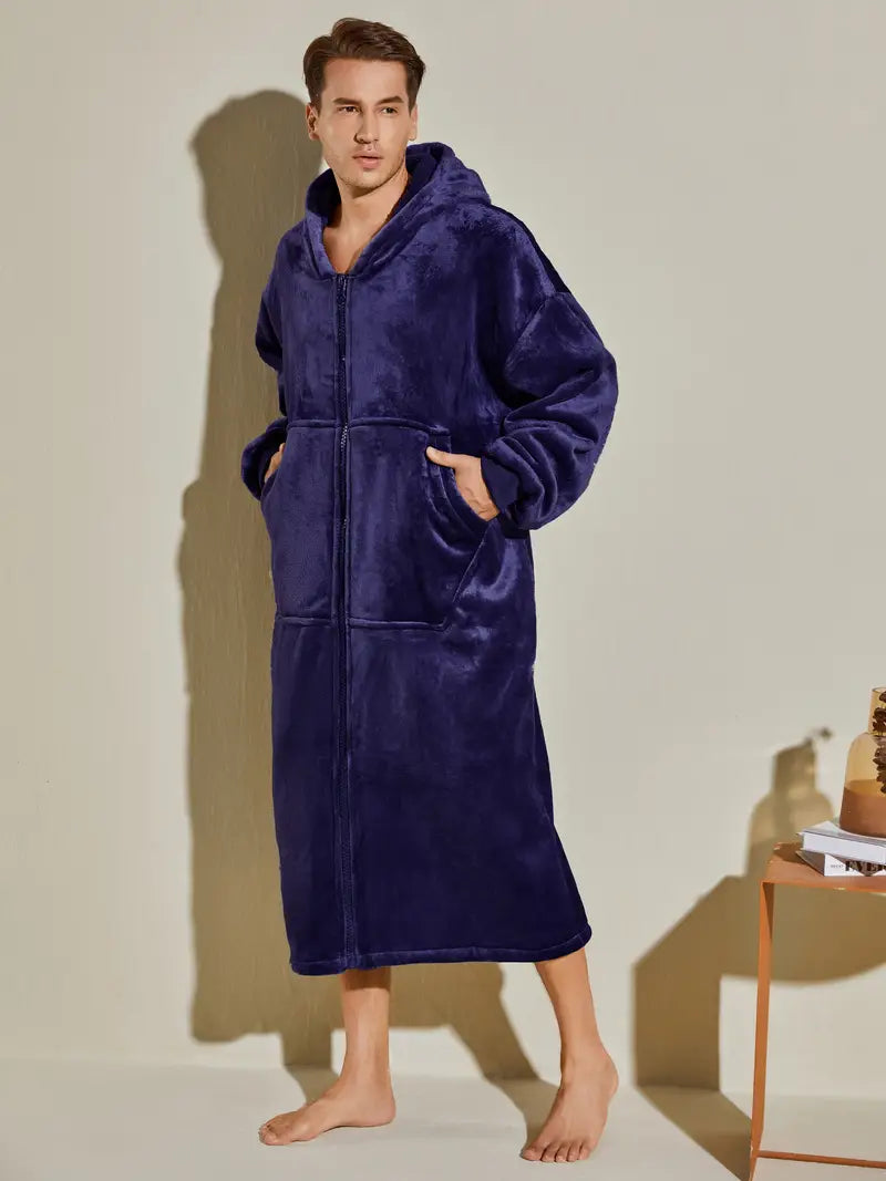 Men's hooded flannel bathrobe, one size