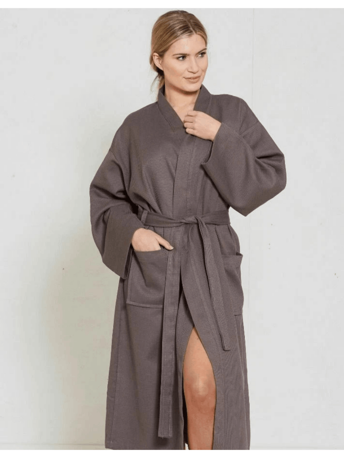 Unisex grey waffle bathrobe