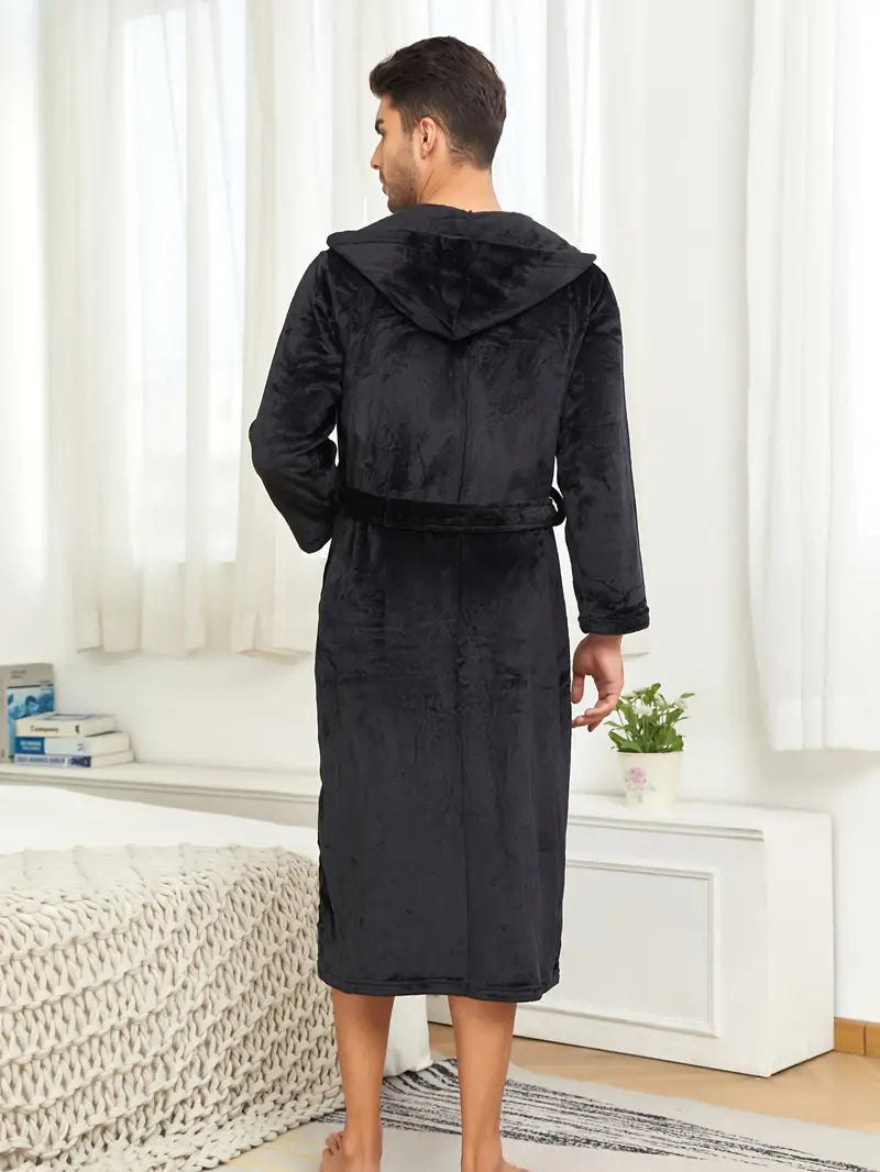 Men's hooded cotton bathrobe