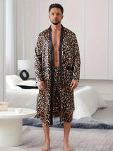 Men's leopard print robe and shorts set