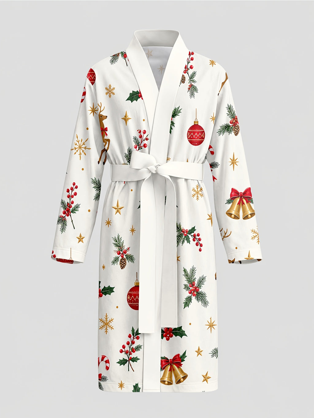Men's cream Christmas bauble print dressing gown