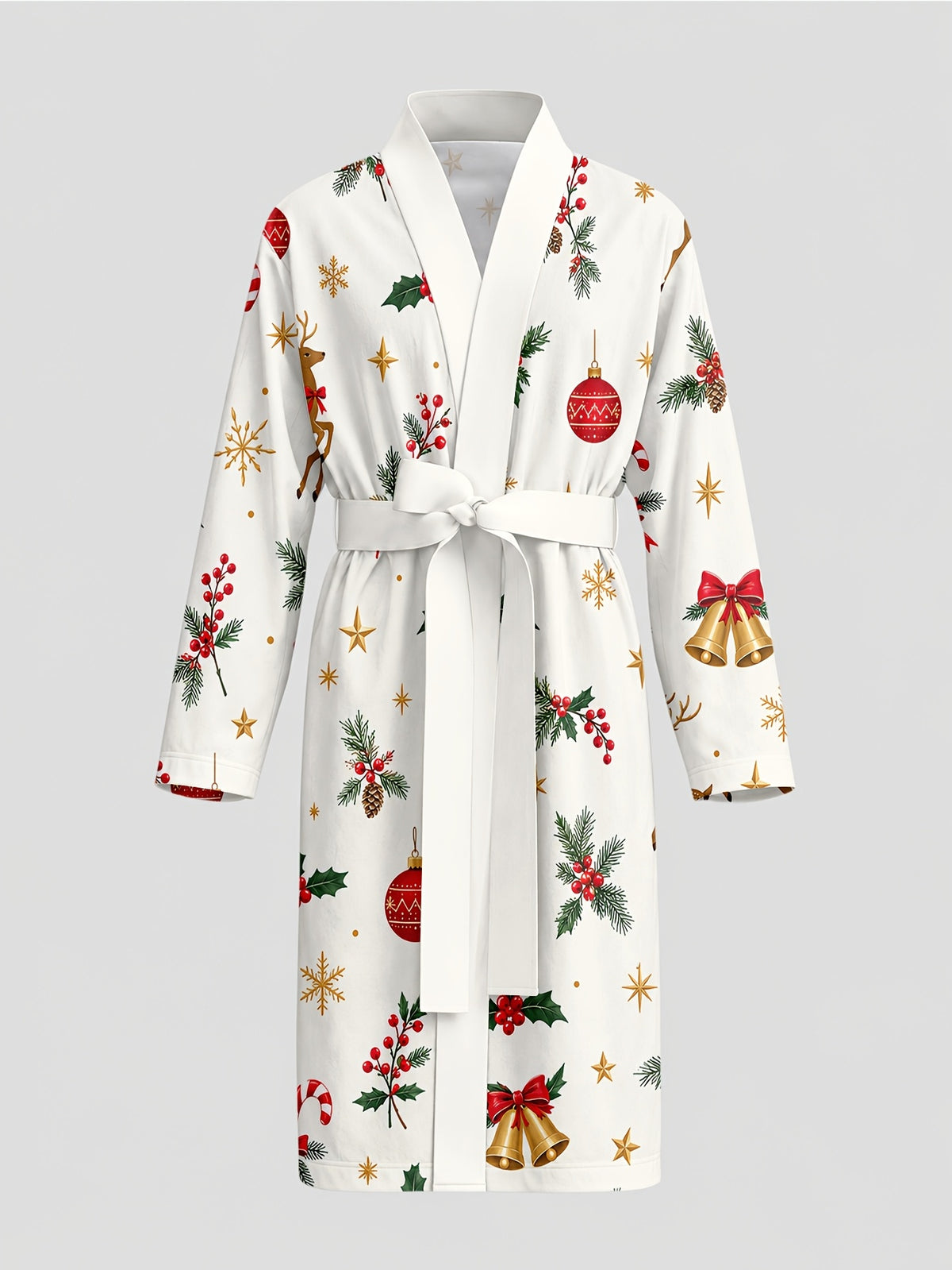 Men's cream Christmas bauble print dressing gown Image