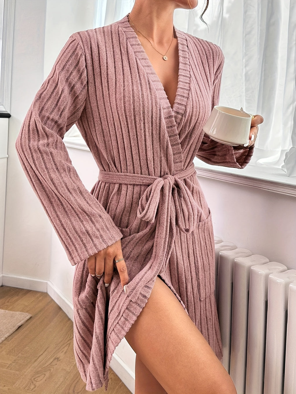 Women's bathrobe with a V neck
