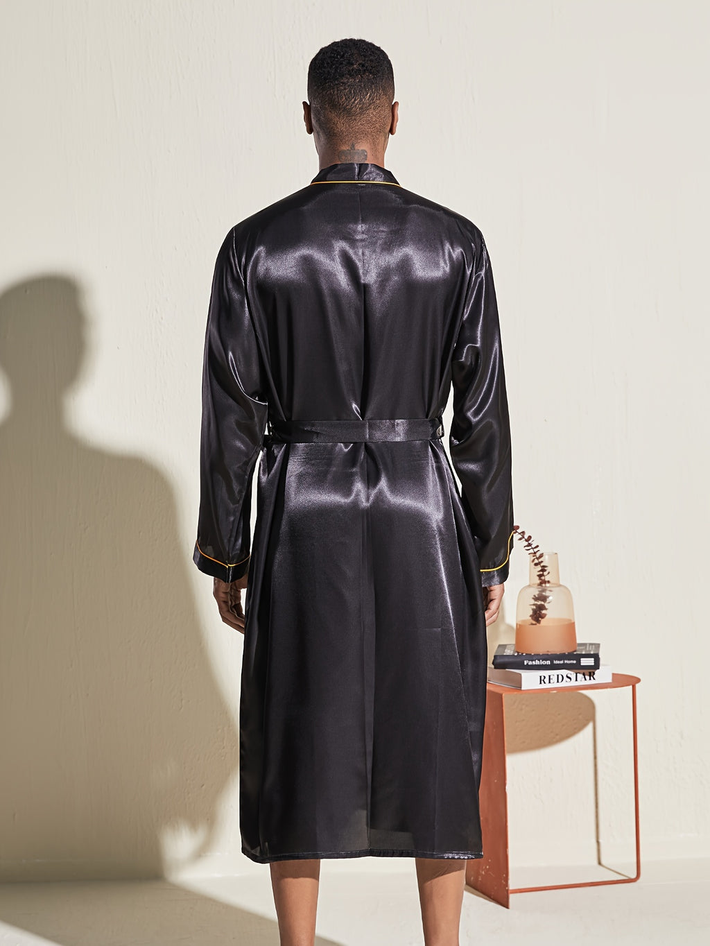 Men's gold trimmed satin dressing gown