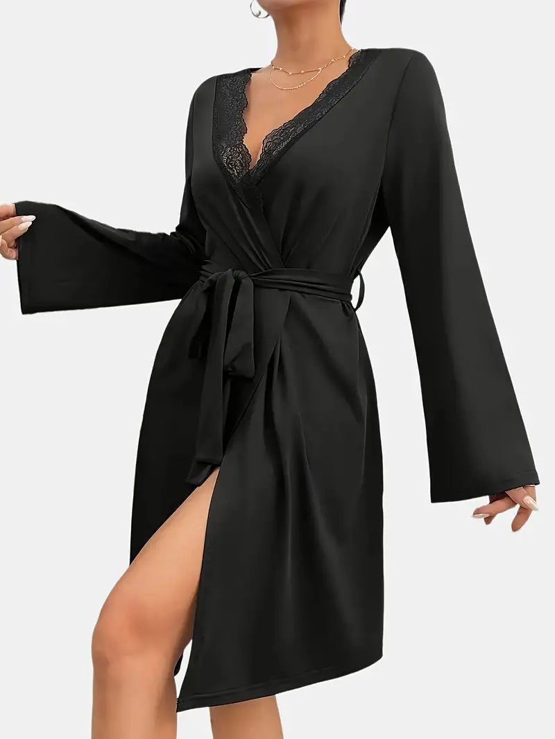 Peignoir Doux en Satin Grande Taille Noir — coloris noir