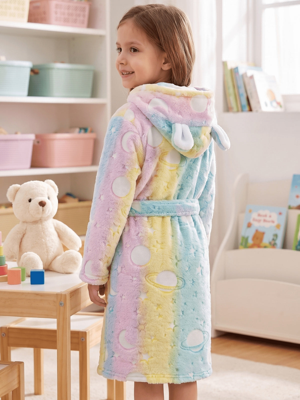 Kids' Fair Isle Christmas hooded fleece dressing gown